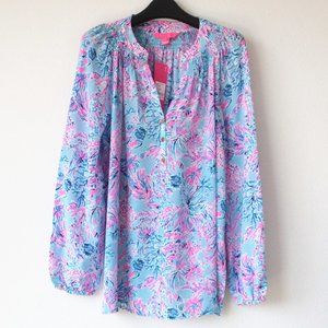 Lilly Pulitzer $178 Elsa Silk Top, Celestial Blue Seek And Sea